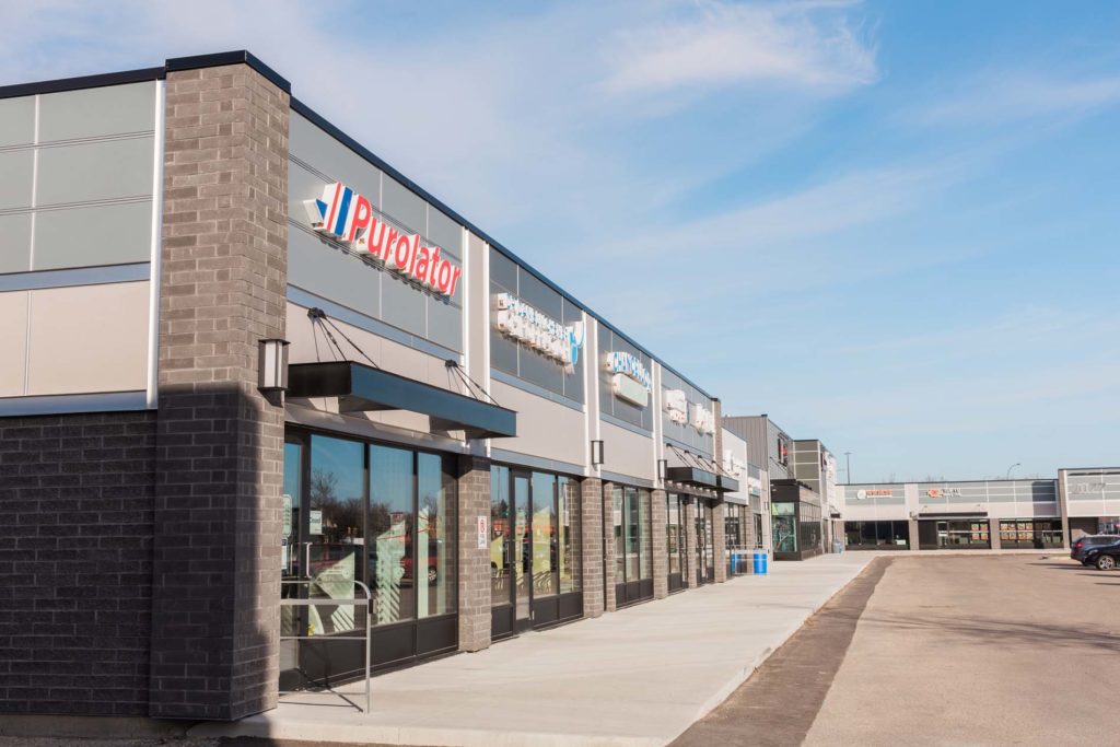 Commercial strip mall with new exteriors in Winnipeg