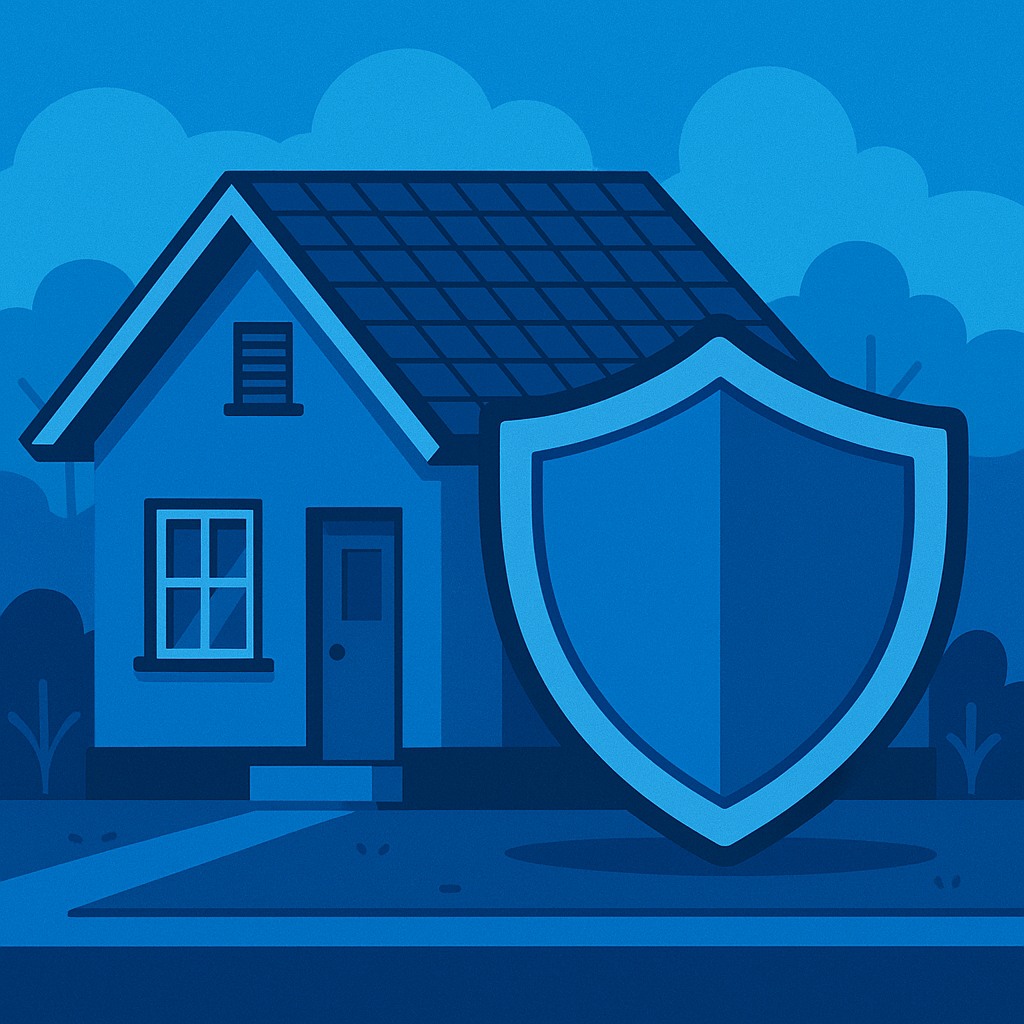 Illustration that showcases a house with a shield icon.