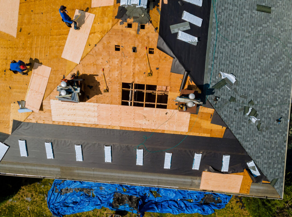 Removal of old roof and adding new roofing shingles with roofing underlayment