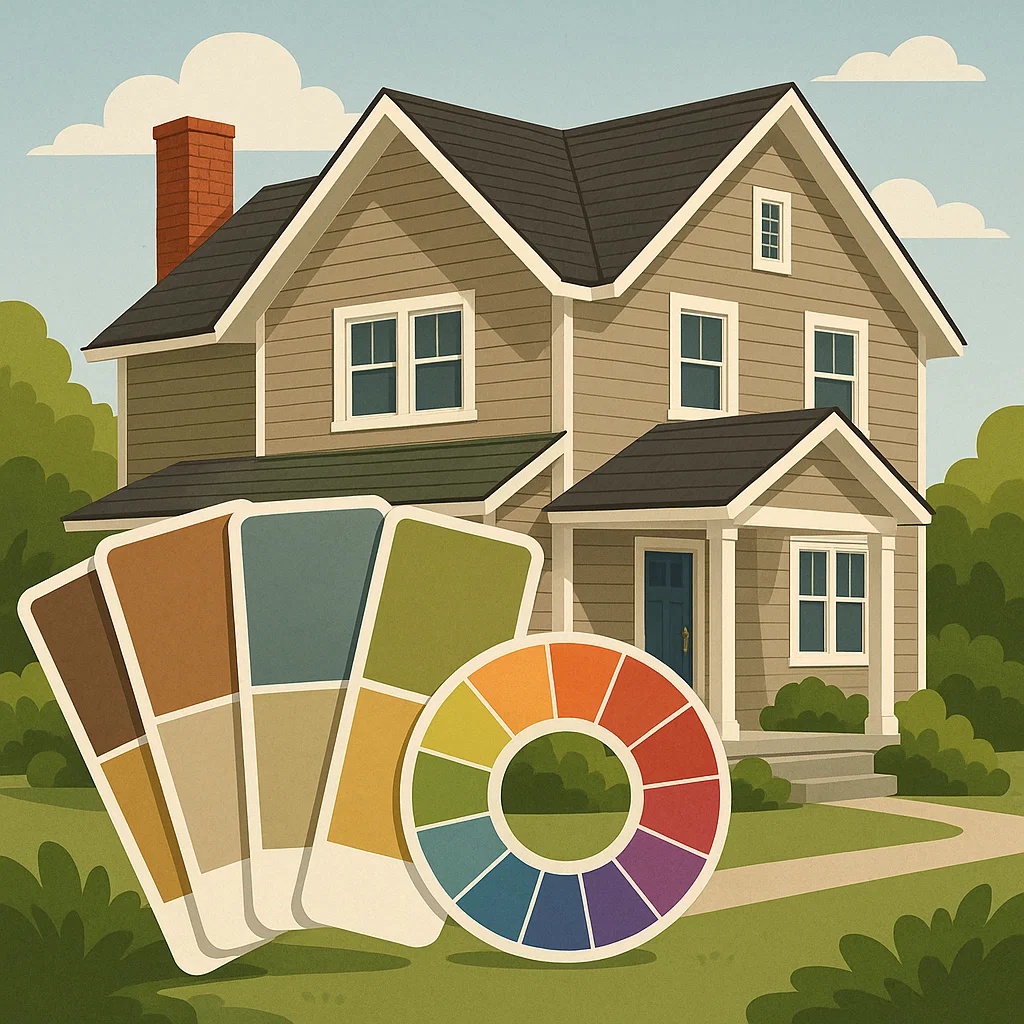 House with siding and color swatches in front.
