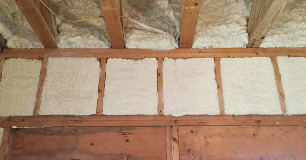 Exposed rim-joist spray foam insulation